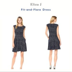 ELIZA J Sleeveless Tweed Fit & Flare Dress, Navy